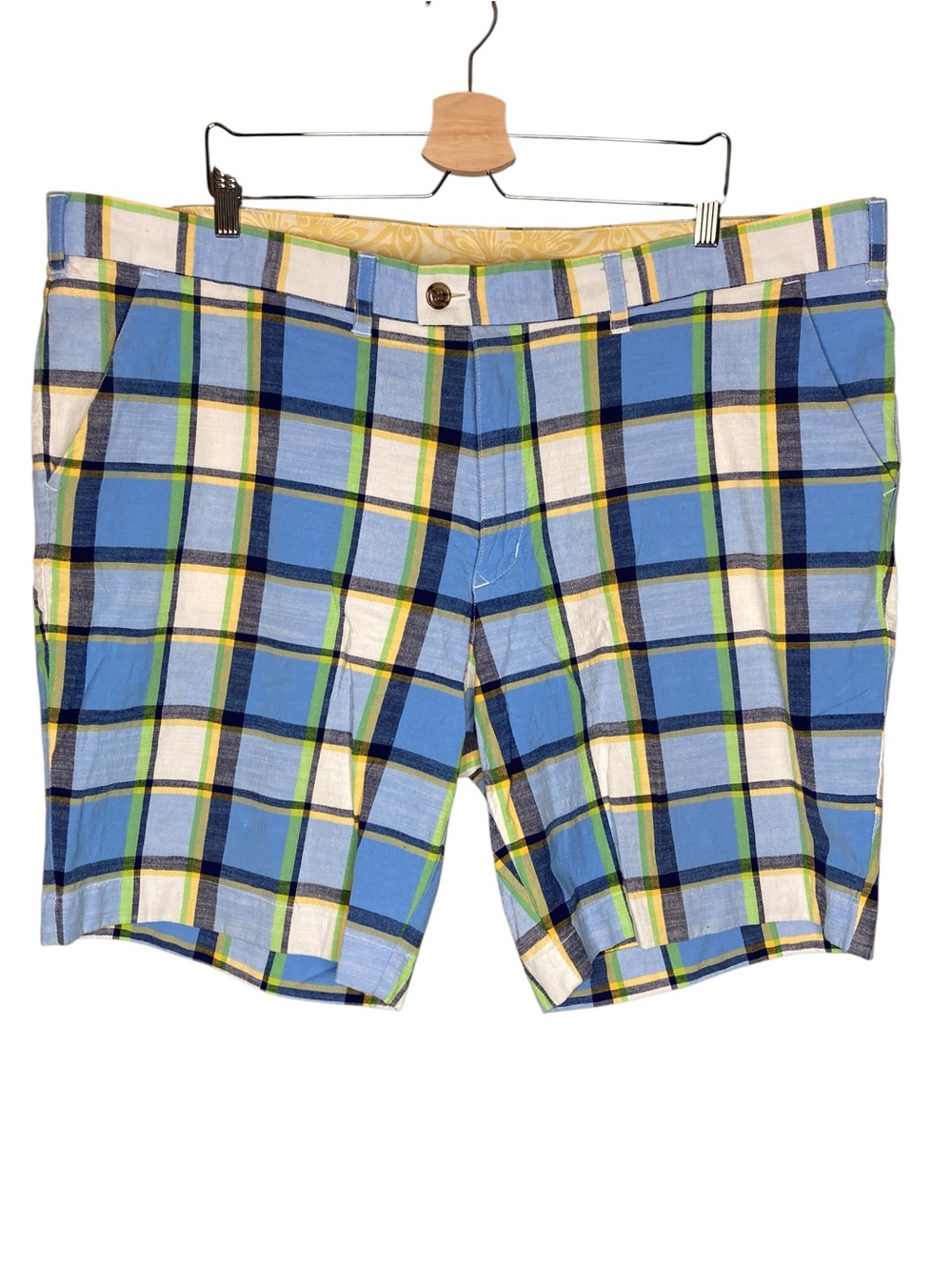 Loudmouth Golf Short Plaid Print Cotton Blend Shorts Blue Cream Yellow Men’s 44